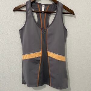 Lucy Athletic Tank Top Gray Orange Reflective Running Gym Back Pockets Women S